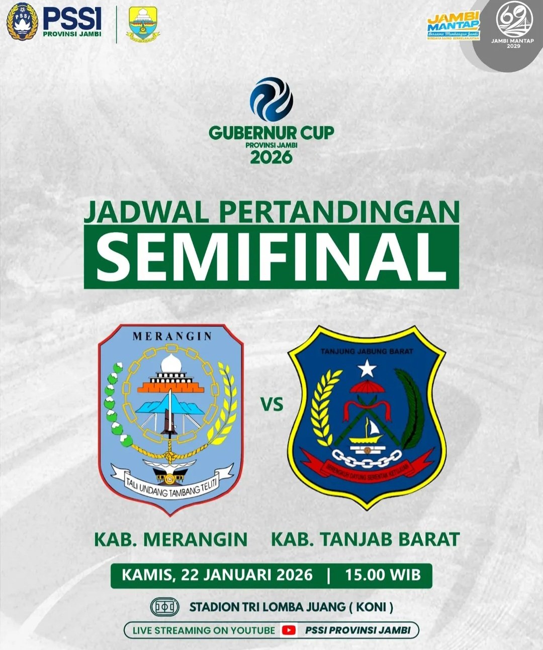 Jadwal & Prediksi Semifinal Gubernur Cup Jambi 2026: Merangin vs Tanjab Barat