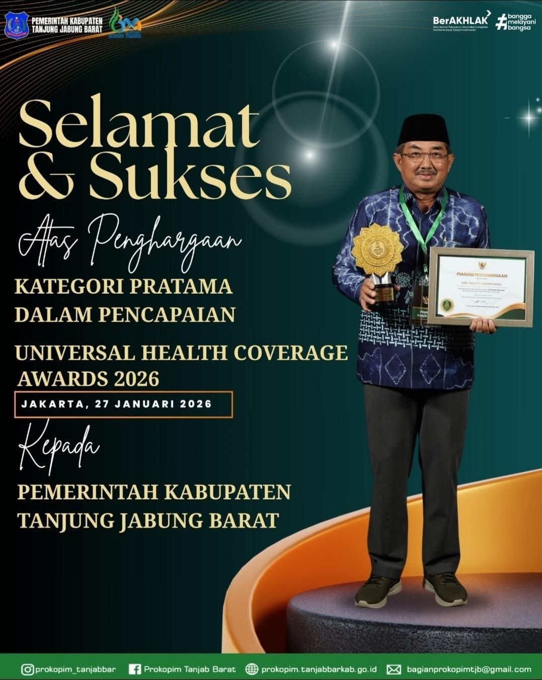 PEMKAB TANJAB BARAT MENGUCAPKAN SELAMAT ATAS PENGHARGAAN KATEGORI PERTAMA DALAM PENCAPAIAN UNIVERSAL HEALTH COVERAGE AWARDS 2026