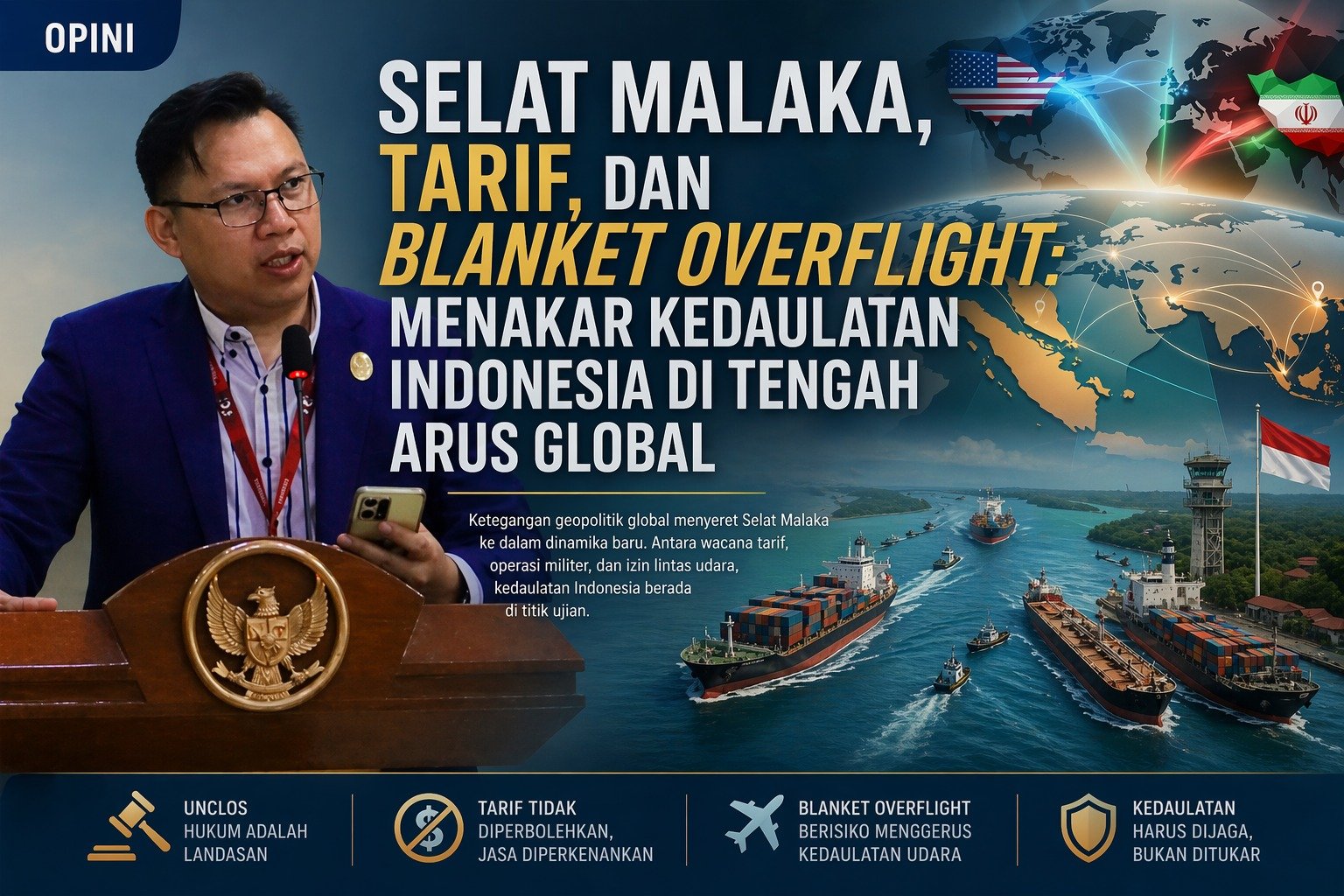 Dr. Mochammad Farisi, LL.M, Dosen Hukum Internasional Universitas Jambi saat memberikan analisis hukum mengenai Selat Malaka.
