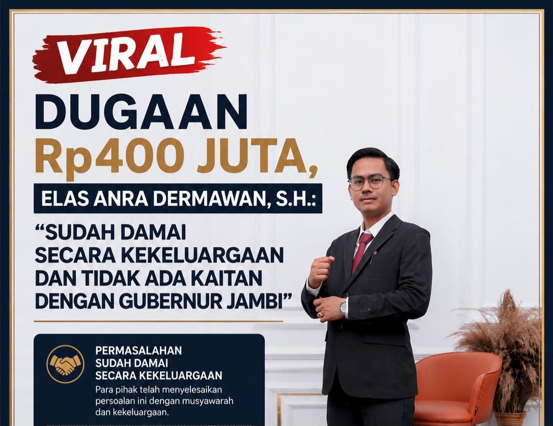 Pengacara Elas Anra Dermawan, S.H. saat memberikan pernyataan klarifikasi mengenai kasus uang Rp 400 juta yang viral di Jambi.