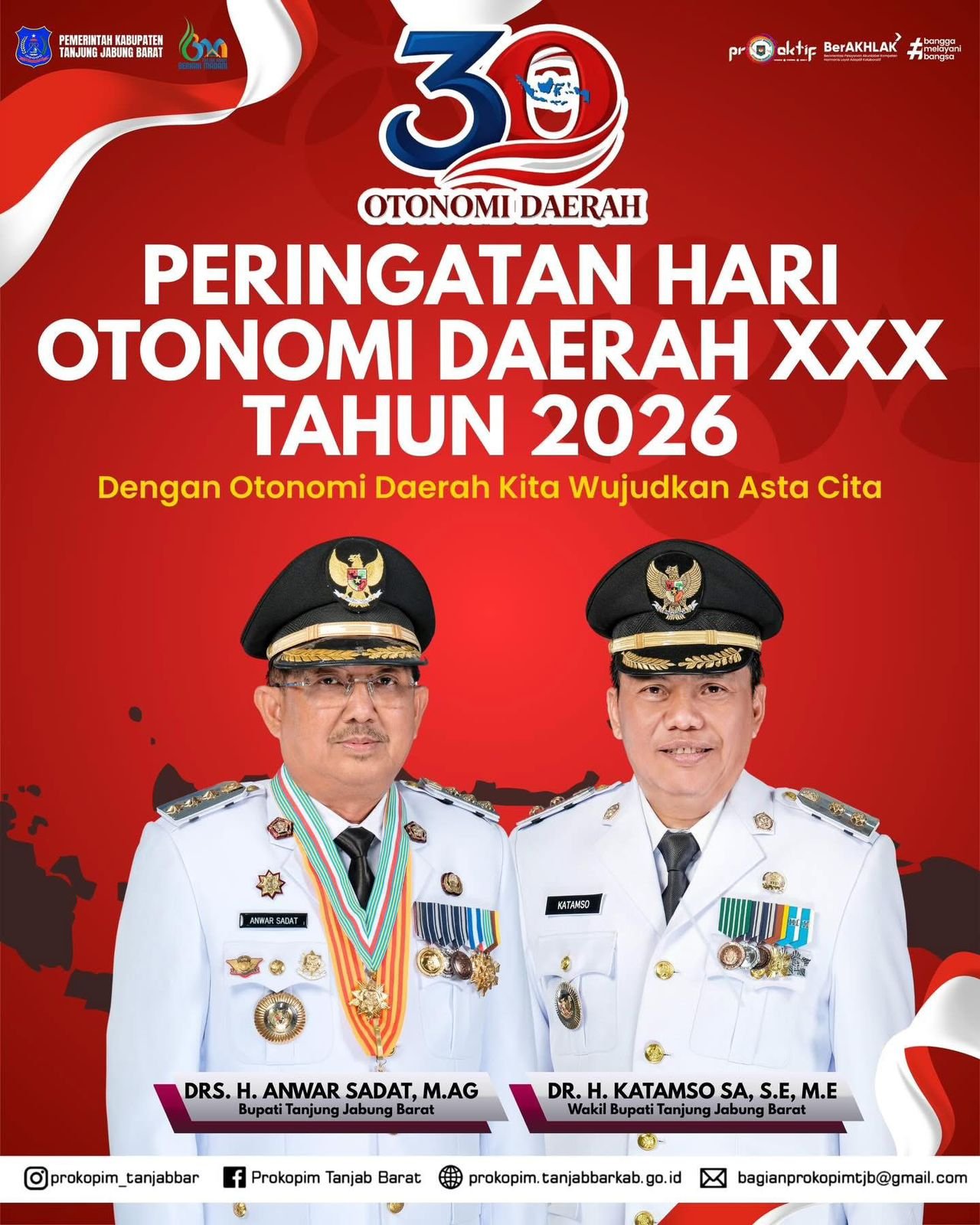 Pemkab Tanjab Barat Mengucapkan Selamat Hari Otonomi Daerah XXX Tahun 2026