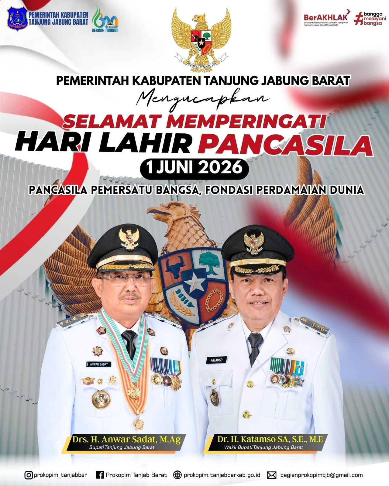 PEMKAB TANJAB BARAT MENGUCAPKAN SELAMAT MEMPERINGATI HARI LAHIR PANCASILA 1 JUNI 2026
