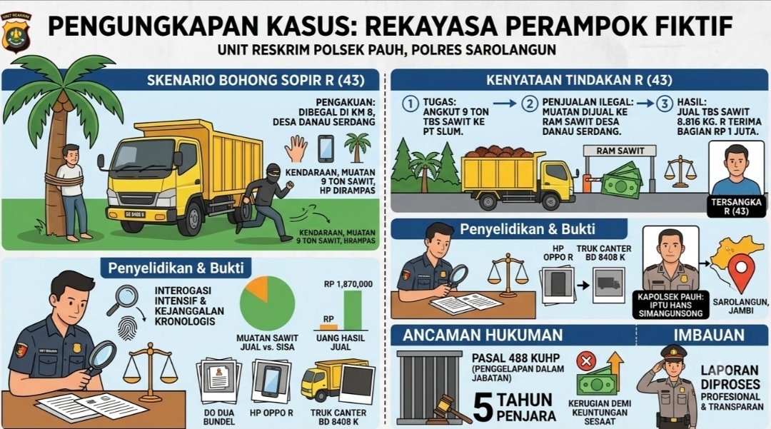 alt="Tersangka penggelapan sawit berinisial R berbaju tahanan berdiri di depan ruang penyidik Polsek Pauh"