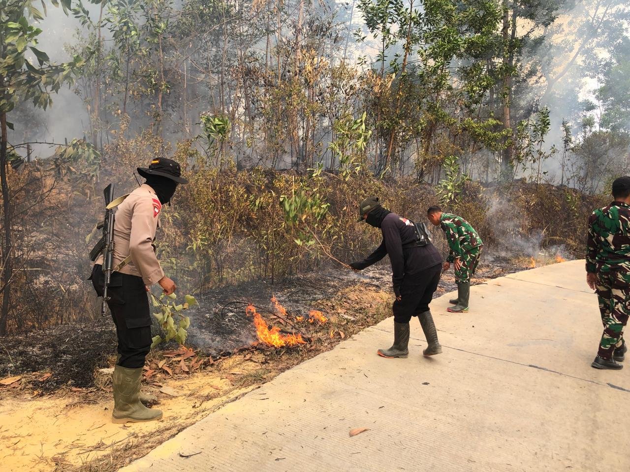 alt="Tim Satgas Karhutla Polda Jambi dan Manggala Agni memadamkan api seluas 3 hektare di Muara Bulian Batanghari"