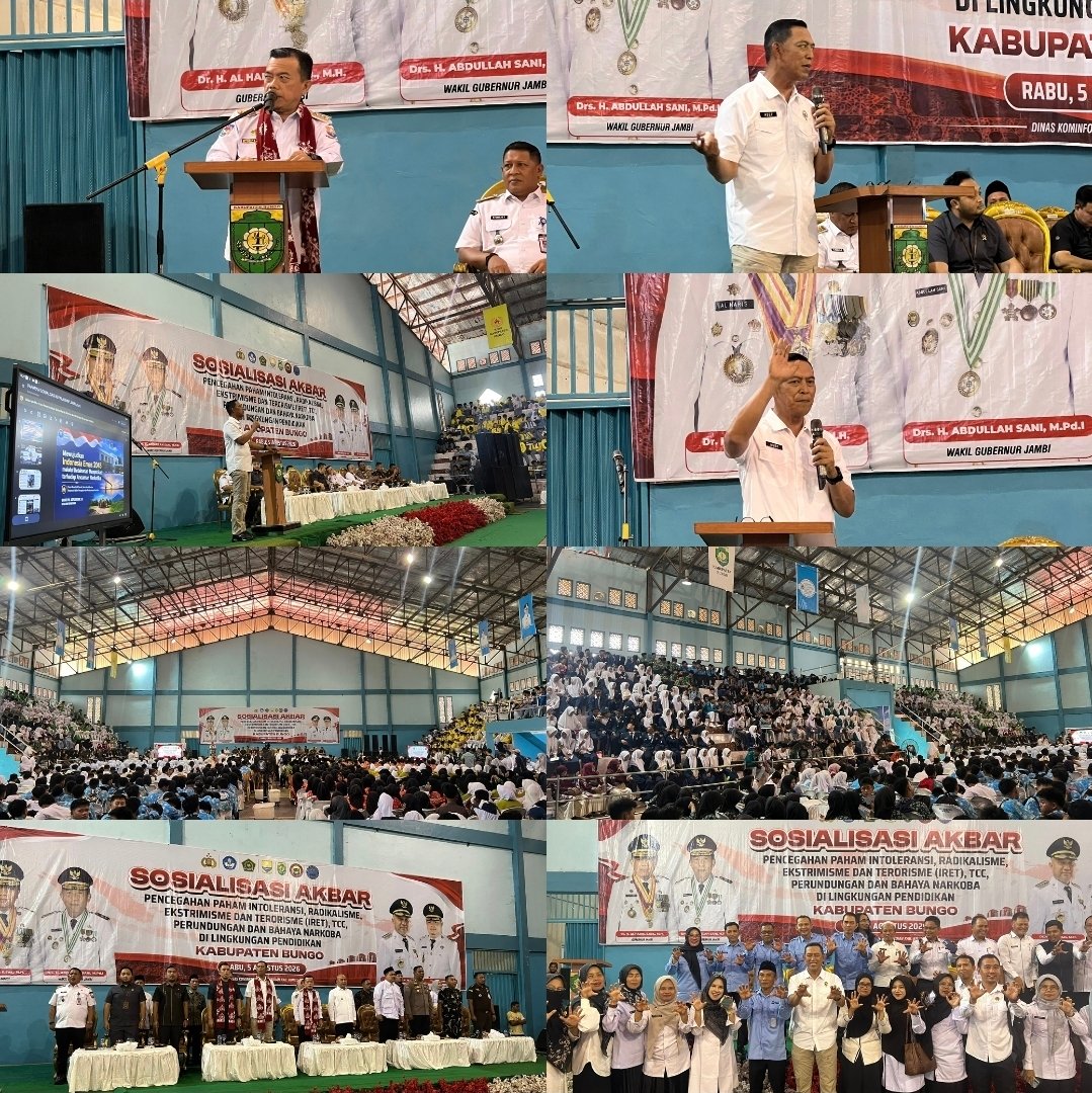 alt="Kepala BNNP Jambi Brigjen Pol Asep Saepudin menyampaikan materi bahaya narkoba dan vape zombie di GOR Serunai Bungo"