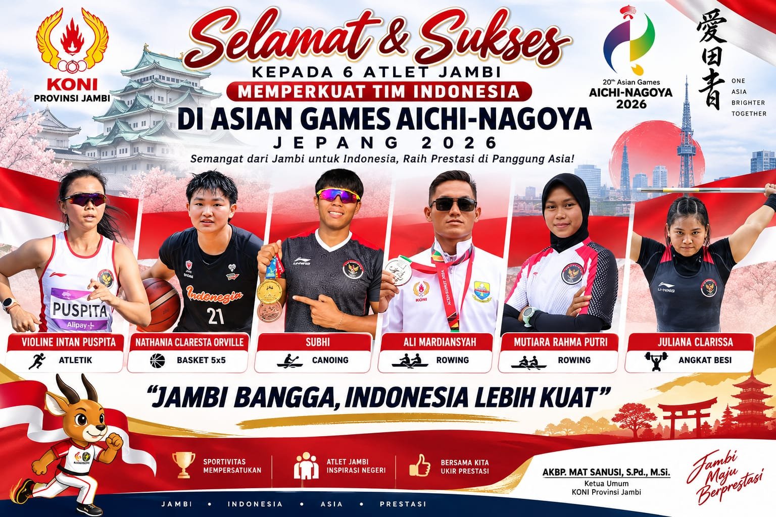 Enam atlet Jambi yang memperkuat kontingen Indonesia di Asian Games 2026