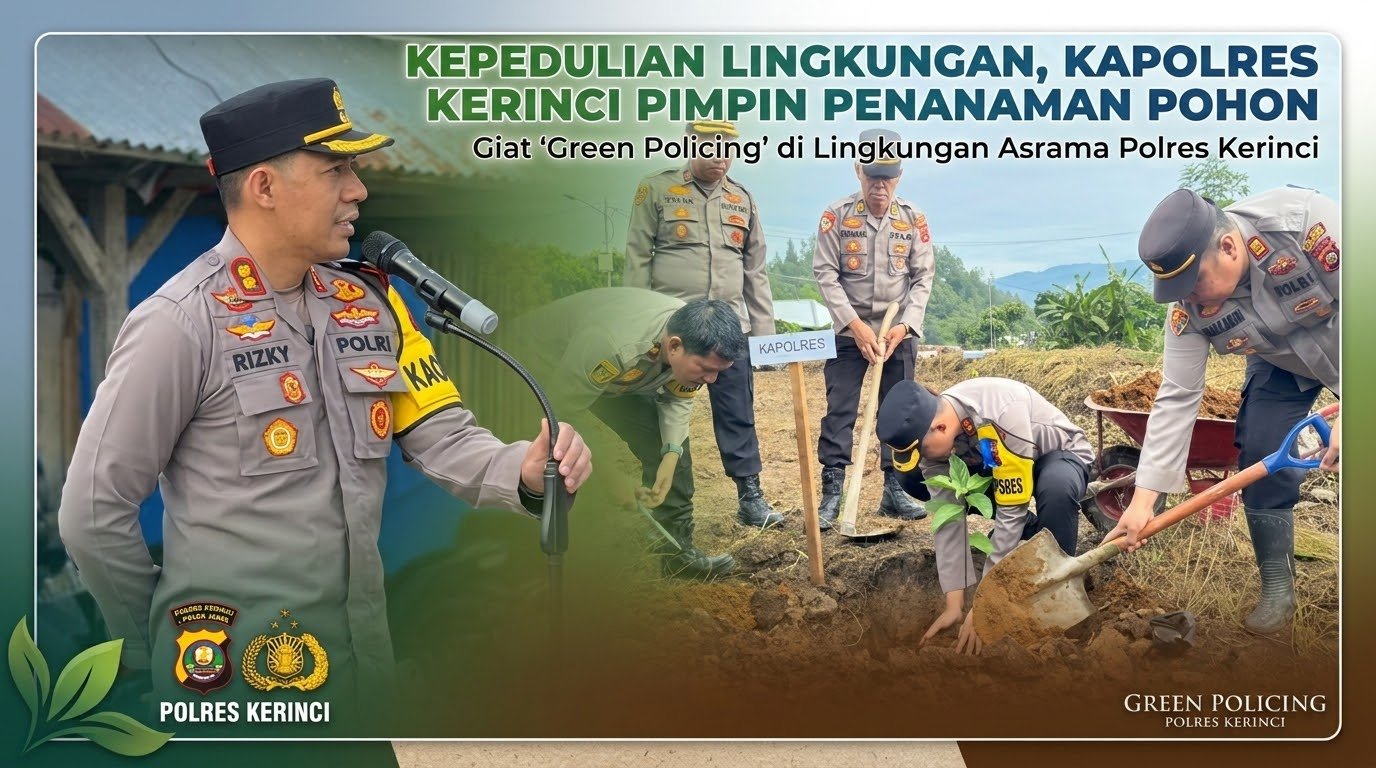 Kapolres Kerinci AKBP Hernawan Rizky Yudhantoro memimpin kegiatan Green Policing penanaman pohon di lingkungan asrama Polres Kerinci.