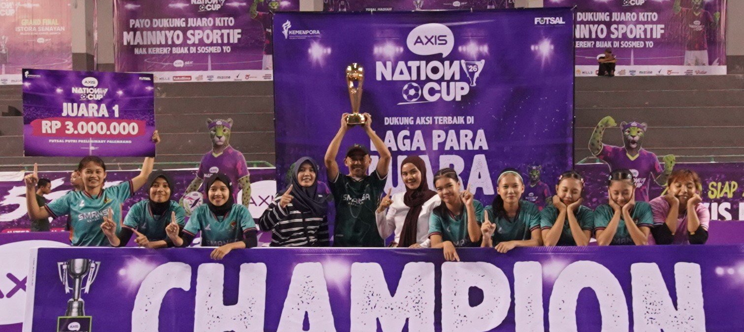 Tim futsal putri SMAN 1 Kepahiang yang menjuarai babak AXIS Nation Cup 2026 di Palembang